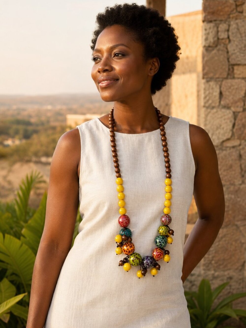 Colorful Handcrafted Wooden Bead Statement Necklace